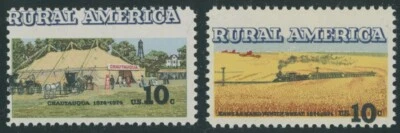 1974, USA RURAL AMERICA, TWO STAMPS OF 10C, BLUE COLOR SHIFTS, NH, SC. #1505-06 - Image 1 of 2