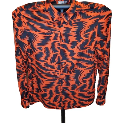 ASOS Design Mens Sz L Zigzag Orange Black Long Sleeve Button Down Shirt - Image 1 of 4