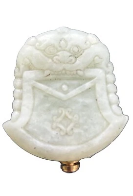 Antigua botella de tabaco tallada de jade verde claro de la dinastía Qing china Foo Dog Foto 1 de 4