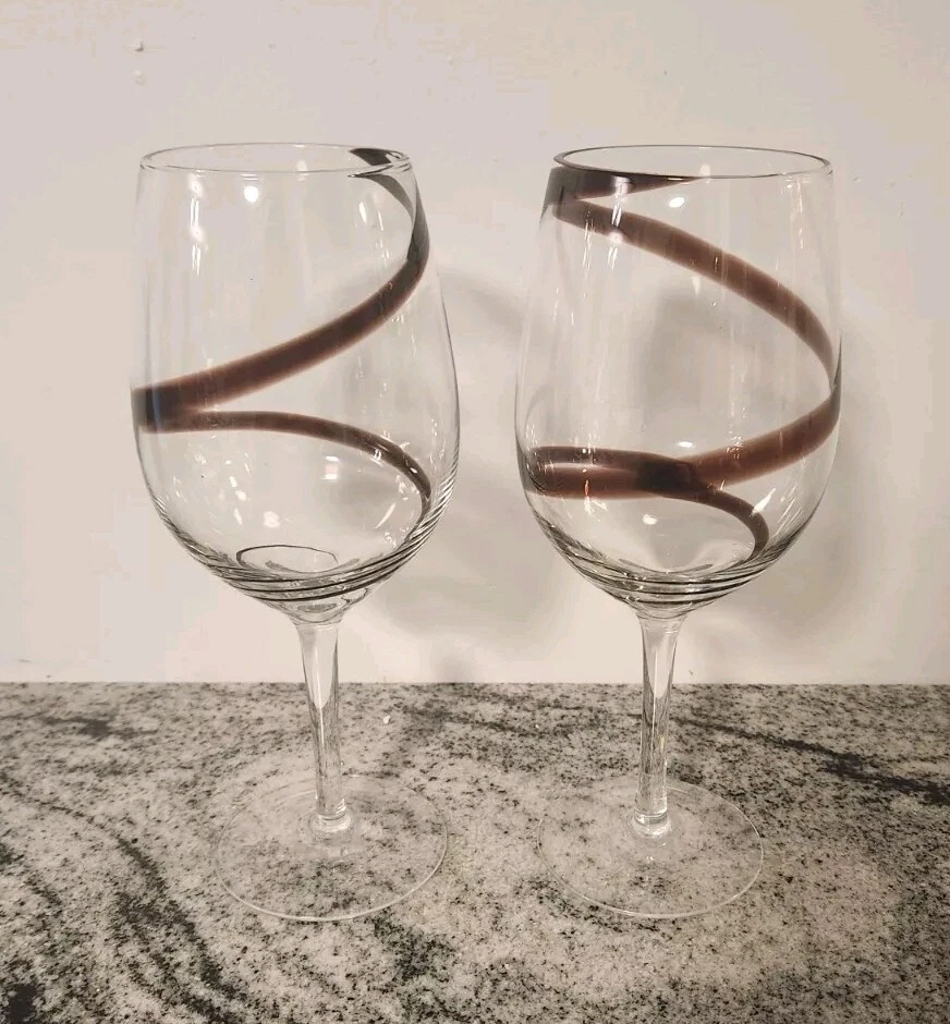 Juego de 2 copas vintage Pier 1 púrpura marrón remolino agua vino 8 7/8" granate Foto 1 de 4