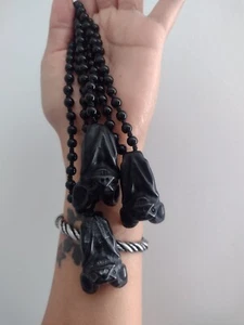 Obsidian Bat Necklace Carving Carved Stone Crystal Pendant Protection Grounding - Picture 1 of 2