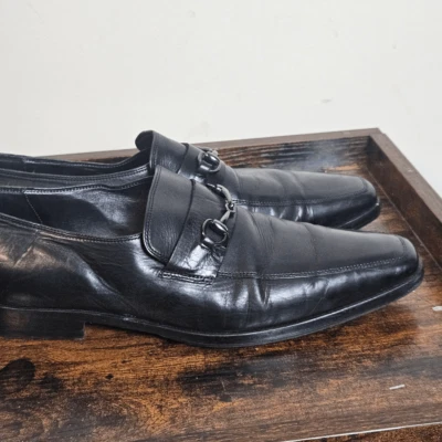 Mocassim de Couro Robert Zur Vestido Chinelo Prata Horsebit Sapatos Masculinos Preto Tamanho 1 - Imagem 1 de 4