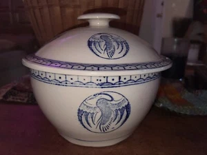 Vintage BLAUREIHER REISTOPF REIHER KRANICH CHINESISCHES ESSEN CHINA Antik BEDECKT - Bild 1 von 4