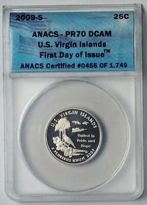 2009-S Washington Quarter Islas Vírgenes de los Estados Unidos ANACS PR70DCAM PRIMER DÍA DE EMISIÓN - Imagen 1 de 4