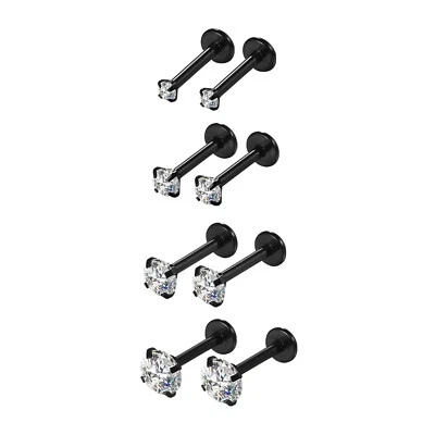 4 pairs Surgical Stainless Steel Hypoallergenic Flat Back Stud Earrings CZ Set - Image 1 of 4