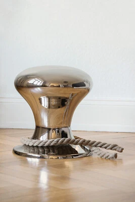 Philippi HAMBURGER Hocker, Aluminium, Nickel poliert mit Hanftau D 38 cm, H42 cm - Bild 1 von 3