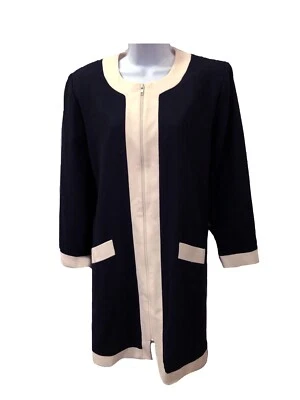 Vestido Abrigo Henri Bendel Vintage Años 70/80 Negro + Blanco Mod Cremallera Bolsillo Talla 10 Foto 1 de 4