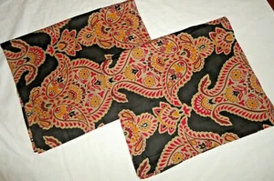 HILLCREST BLACK ORANGE PAISLEY BOHO MEDALLION (PAIR) KING PILLOW SHAMS 20 X 35 - Picture 1 of 4