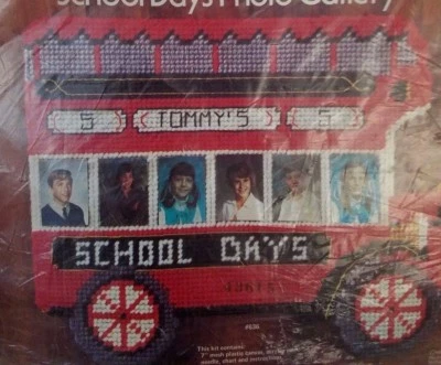 School Days Photo Gallery #636 Plastic Canvas Cross Stitch Kit 11" x 13" Bus - Image 1 of 3