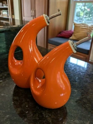 2-Rachel Ray Botella AOVE Aceite de Oliva y Dispensador Balsámico Gres-Naranja Foto 1 de 4