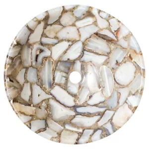 "White Agate Wash Basin Sink – Elegant Kitchen & Bathroom Countertop Deco Sink" - Picture 1 of 4