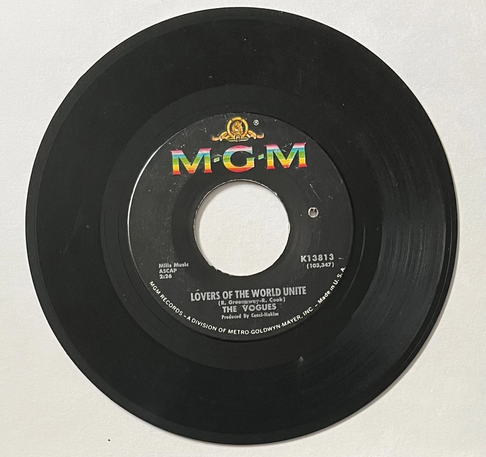 The Vogues – Lovers Of The World Unite (K13813) 45 RPM Record - Image 1 of 2