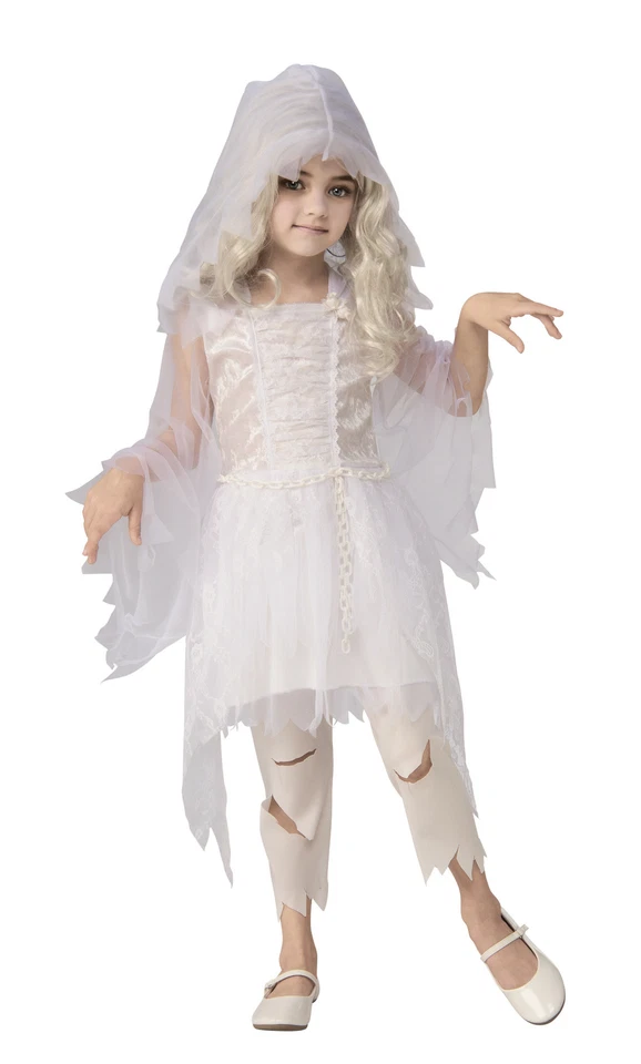 Fantasia Fantasma Menina Fantasma Criança Meninas NOVO Vestido Branco - Imagem 1 de 1