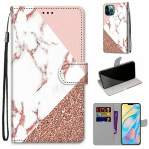 Luxury Pink Marble Wallet Cover Case For 11 12 13 14 15 16 Pro Max XR 6 7 8 SE - Picture 1 of 12