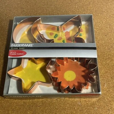 Juego de Cortador de Galletas Flor Estrella Media Luna Mariposa FarberWare Nuevo en Paquete Tono Cobre Foto 1 de 4