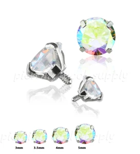 2pcs. 16G AB CZ Prong Set Internally Threaded Steel Labret Top Replacement Part - Picture 1 of 1