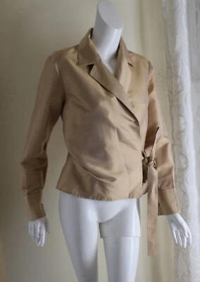 The Limited -talla L 10 12 Exquisito Tono Dorado Rico Seda Envuelva Camisa Top - Imagen 1 de 4