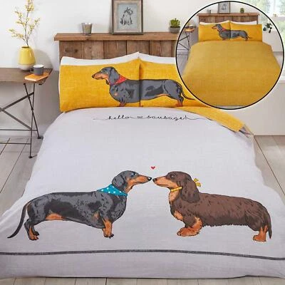 Juego de funda nórdica y funda de almohada individual Hello Sausage ropa de cama de dos lados amantes de los perros Foto 1 de 4