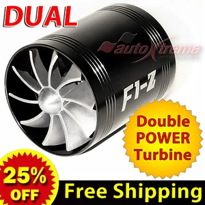 For FORD Air Intake Dual Fan TURBO Supercharger Turbonator Gas Fuel Saver BLACK - Picture 1 of 6