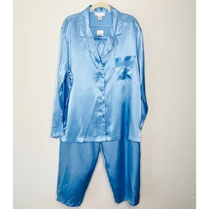 Morgan Taylor Blue Satin 2 Piece Pajama Set Womens Size XL Classic Modest NWT - Picture 1 of 11