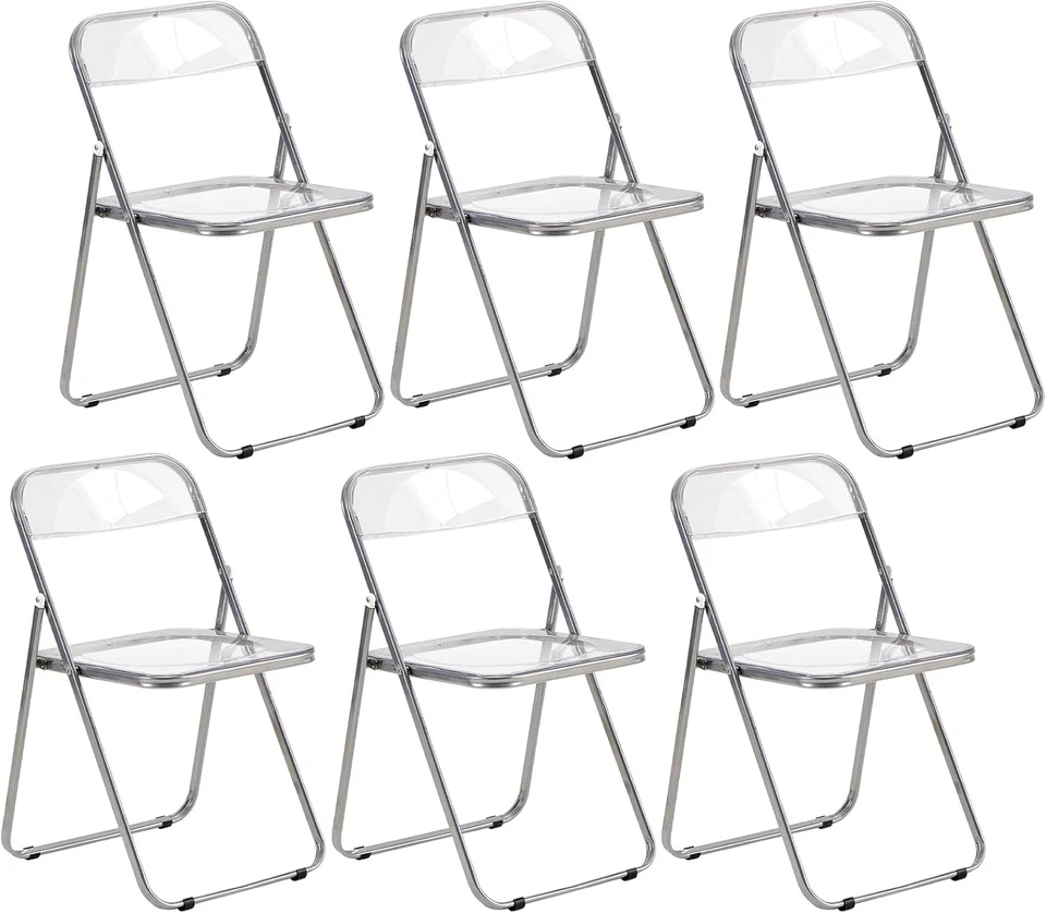 Set Di 6 Pieghevole Sedia in Metallo Trasparente PET Sedia Pieghevole Poltrona 1 - Immagine 1 di 4