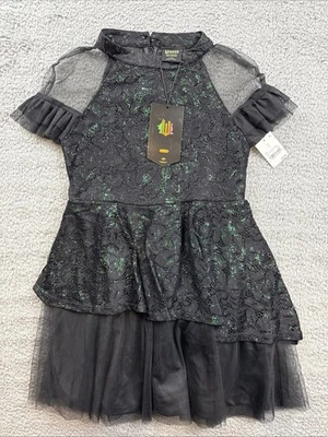 Wicked Paul Tazewell Dress Girls XL 14 Black Green Glitter Mesh Halloween - Image 1 of 4