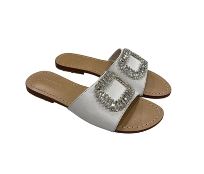 Mystique Zapatos Mujer Talla 6 Blanco Cristal Adornado Sandalias Deslizables Cuero Foto 1 de 4
