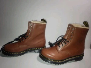 SZ 7 W- NWT DrMarten Brown Boots 1460 Serena Vegan FurLined FREE NEW BOOT BAG! - Picture 1 of 9