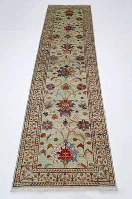 Alfombra de corredor afgana anudada a mano verde oliva floral tribal pasillo de 10 pies Foto 1 de 4