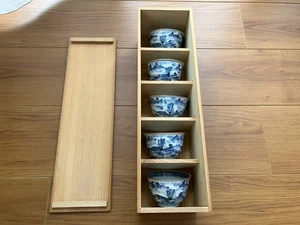 Yunomi Set of 5 Japanese Tea Cup Sometsukesansui Unused - Picture 1 of 5