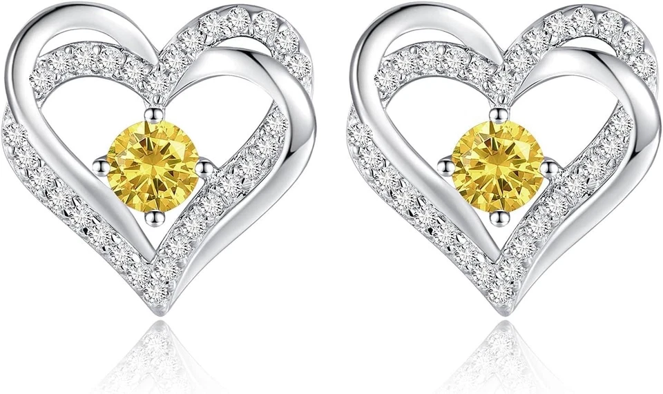 Pendientes Forever Love Corazón para Mujer, Plata 925/Latón Piedra Natal Foto 1 de 1