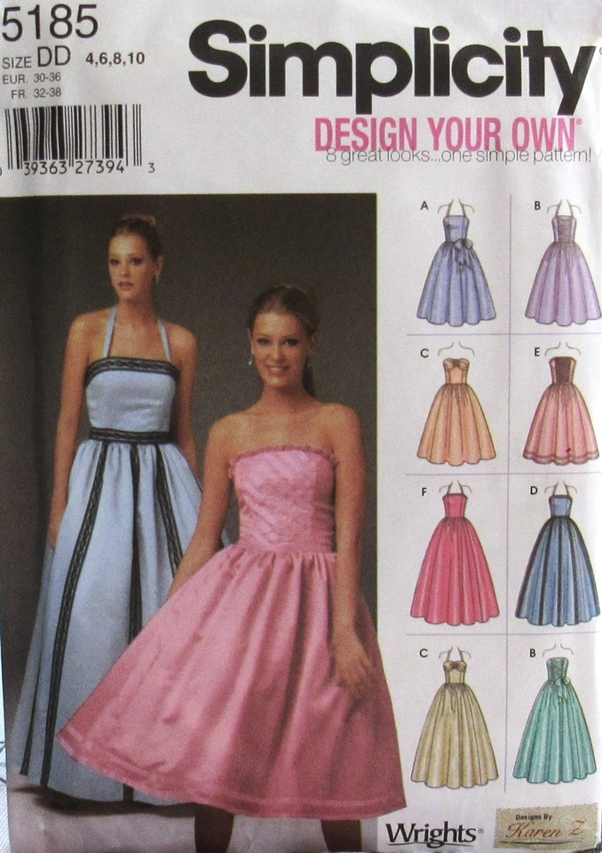 Simplicity 5185 Misses 4-10 DESIGN YOUR OWN Prom Bridesmaid Dress Gown Pattern - Image 1 of 2