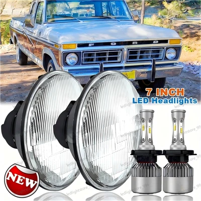 Par de faros LED redondos cromados de 7 pulgadas de haz alto/bajo para camioneta Ford F100 F150 F250 Foto 1 de 4