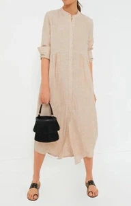TUCKERNUCK Flax Lydell Maxi Dress Beige 100% Hemp Long Sleeve Button Up Sz Small - Picture 1 of 6