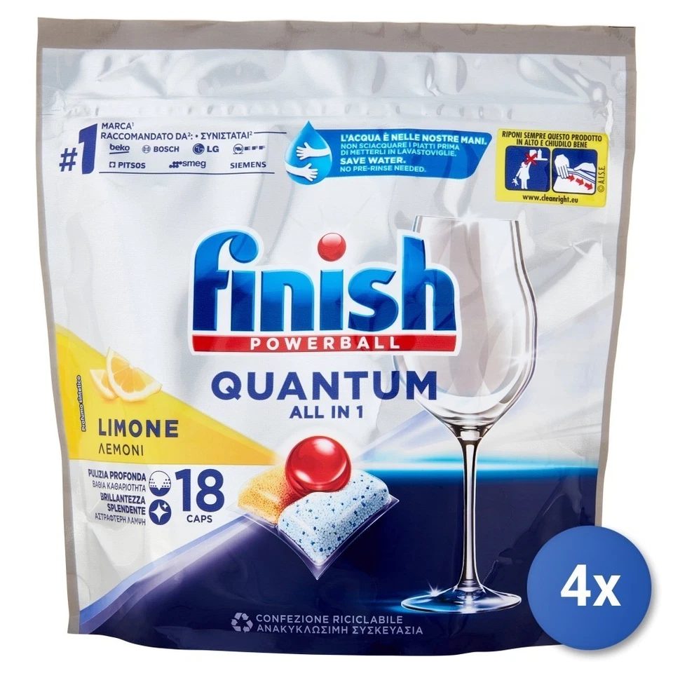 4x pestañas de acabado para lavavajillas 18 piezas Quantum Lemon Foto 1 de 3