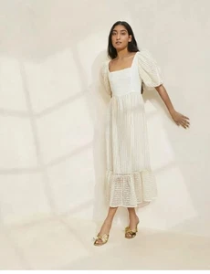 LOEFFLER RANDALL ADDISON ABENDKLEID CREME GESTREIFT STRUKTURIERTES NYLON GRÖSSE 6 – GEBRAUCHT, IN EINWANDFREIEM ZUSTAND - Bild 1 von 14