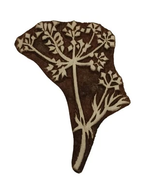 Floral Seedhead Wood Stamp 6.7 x 8.8cm Indian Hand Carved Printing Block - Image 1 of 3