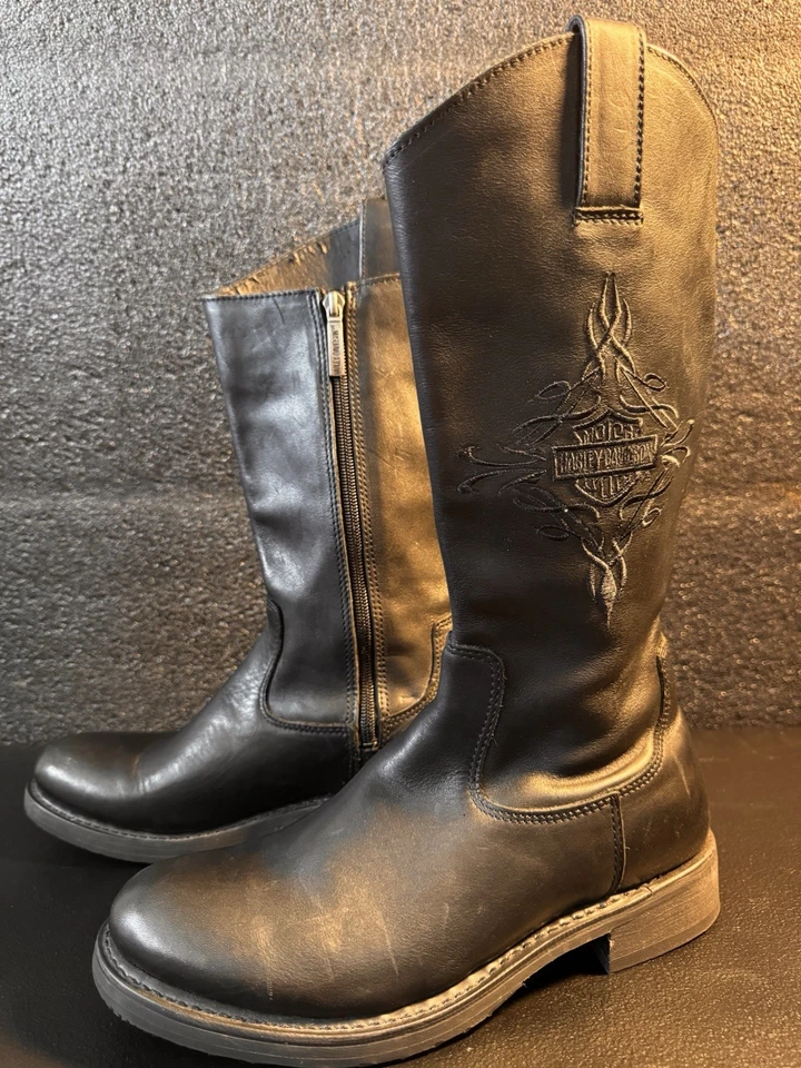 Botas Harley Davidson de cuero negras con logotipo Harley bordado talla 7,5/38,5 Foto 1 de 4