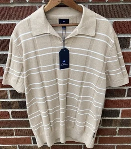 NWT BEN SHERMAN MEN'S SHORT SLEEVE KNIT POLO SHIRT TAN CHECK MEDIUM - Picture 1 of 5