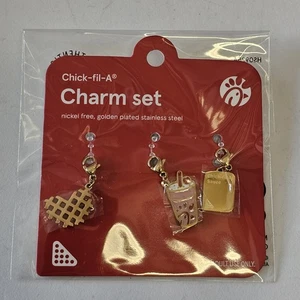 Chick-fil-A Charm Set Waffel Braten Saucenbecher vergoldet Edelstahl NEU Z6 - Bild 1 von 2