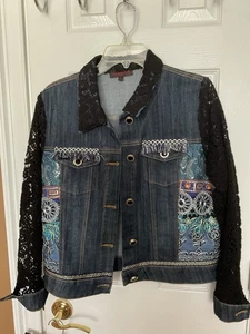 Mishca Jeansjacke Damen große Spitzenärmel Hippie Boho Indie Festival Rave - Bild 1 von 7