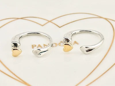 LIMITED EDITION Genuine Pandora TwoTone Two Hearts Hoop Reversed Earrings 296576 - Image 1 of 4