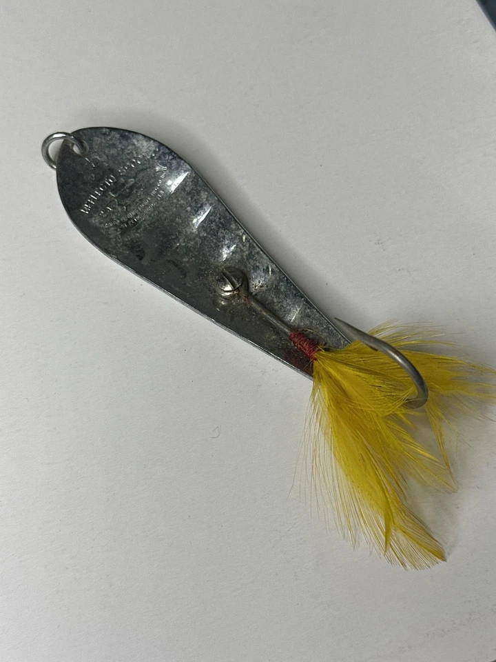 Vintage Williams Wabler No. 5 Inox Spoon Fishing Lure Yellow Feather Hook Canada - Image 1 of 4