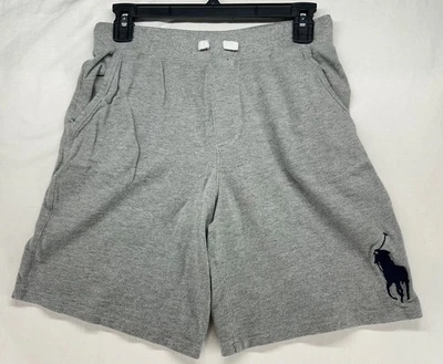 Polo Ralph Lauren Gray Sweatshorts Blue Big Pony Drawstring Shorts M 10-12 - Image 1 of 4