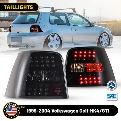 Black LED Tail Light Set With Smoke Lens For 1999-2004 Volkswagen GTI Golf MK4 - Image 1 of 4