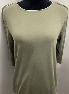 Ellen Tracy Women’s Olive Green T-Shirt With Ivory Trim Size XL - Picture 1 of 14