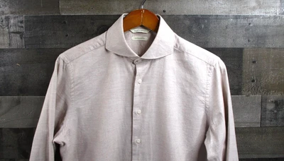 Suitsupply Dress Shirt Mens 39/40 Slim Fit Beige Thomas Mason Egyptian Cotton - Image 1 of 4