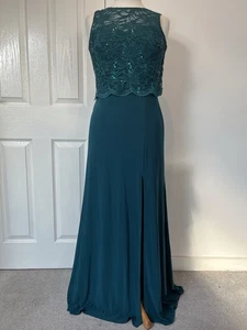 Morgan & Co Long Green Prom Evening Dress Green Lace Sequinned 8 10 Full Length - Picture 1 of 12