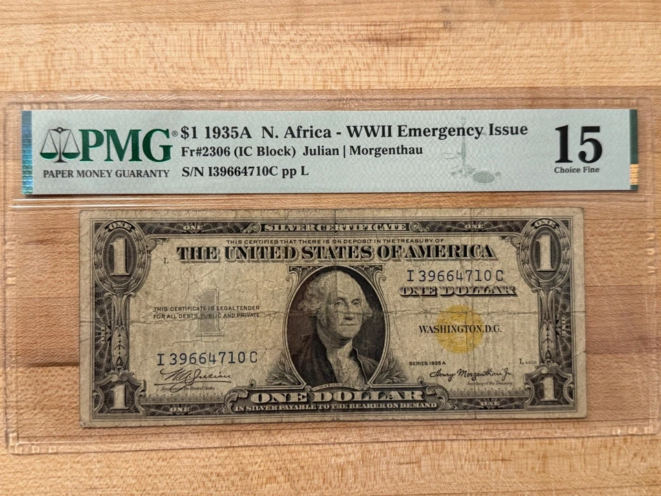 1935A $1 North Africa WWII Emergency Issue – PMG 15 Fr#2306 IC Block Rare! - Image 1 of 2