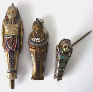 Art Deco Three Egyptian Revival Enamel Pharaoh Collectables - Picture 1 of 24